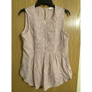 Women's Beach Lunch Lounge Sleeveless Top Linen Blend Stripes Size Small Pink